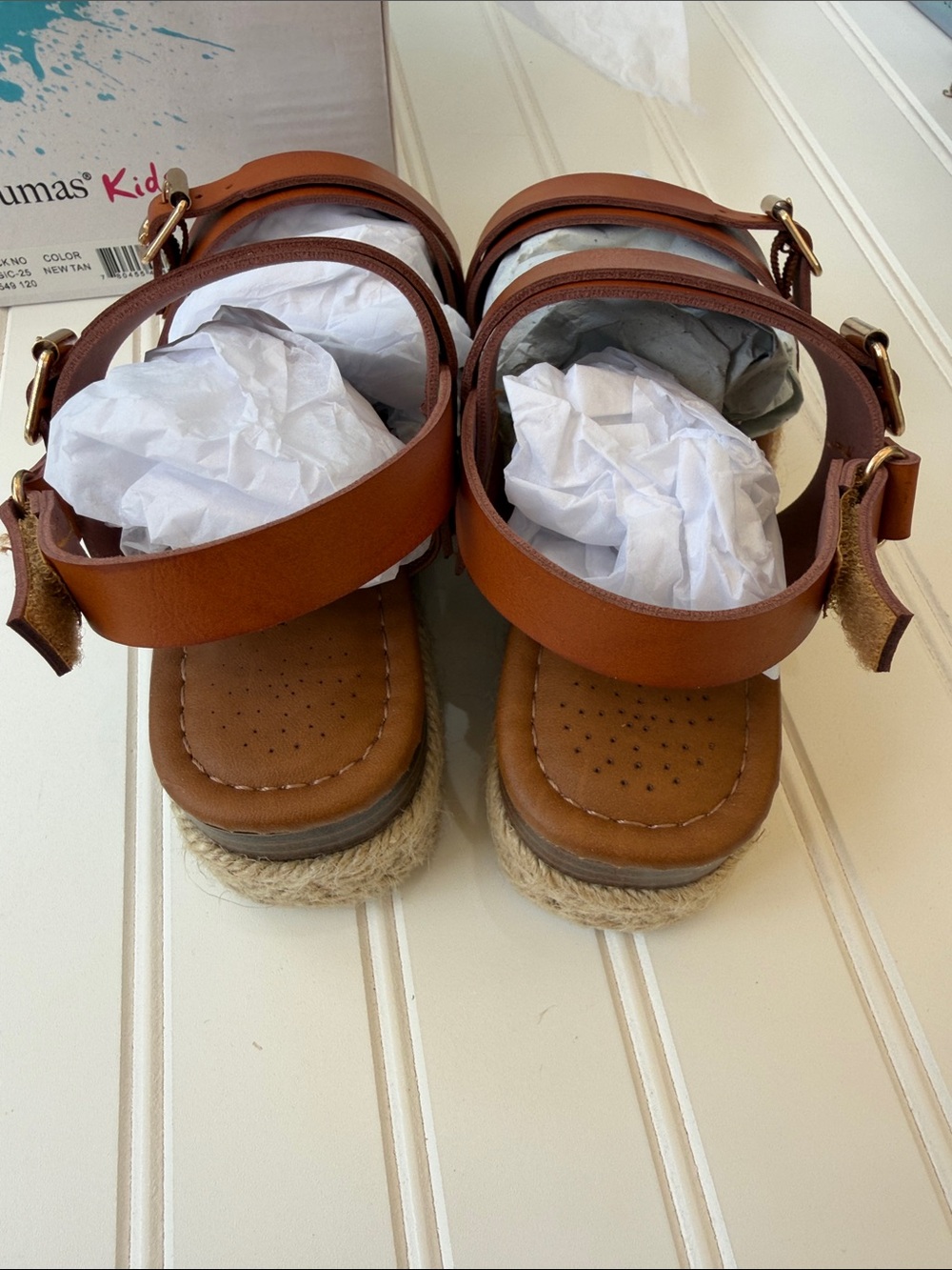 Pierre Dumas Cognac Brown Espadrille Platform Sandals with Gold Buckles - Picture 4 of 6